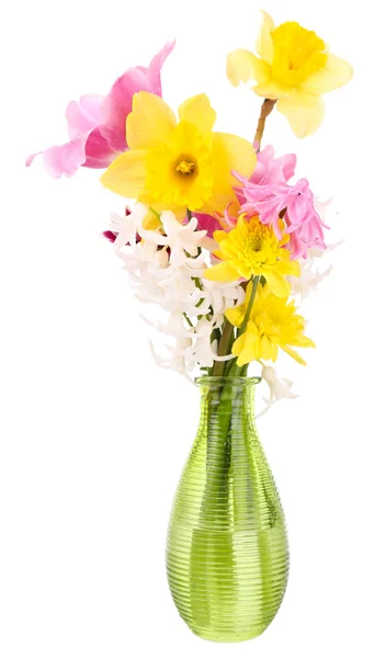 Beautiful flowers in vase isolated on white — Stock Photo, Image