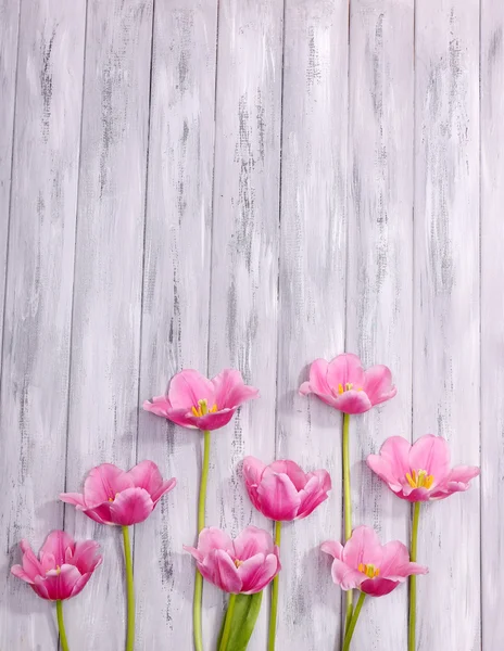 Gyönyörű virágok színes fából készült háttér — Stock Fotó