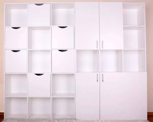 Empty white shelves close up — Stock Photo, Image