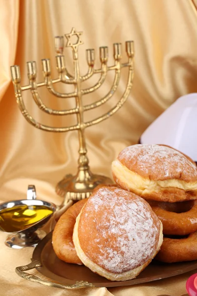 Composición festiva para Hanukkah en primer plano de tela — Foto de Stock