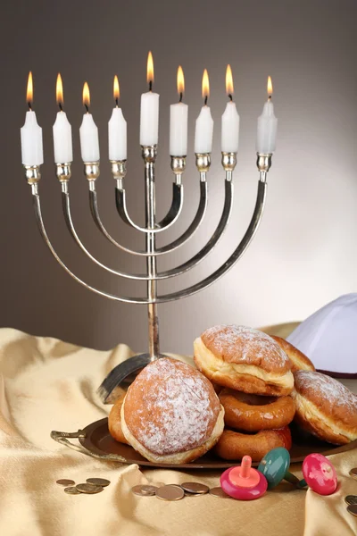 Festive composition for Hanukkah on cloth close-up — Stock Photo, Image