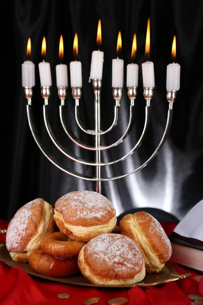 Festive composition for Hanukkah on cloth close-up — Stock Photo, Image