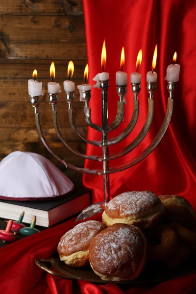 Composición festiva para Hanukkah en primer plano de tela — Foto de Stock