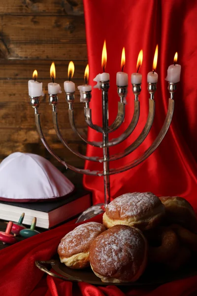 Festive composition for Hanukkah on cloth close-up — Stock Photo, Image