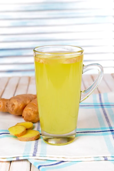 Healthy ginger tea with lemon and honey on table on light background — Stock Photo, Image