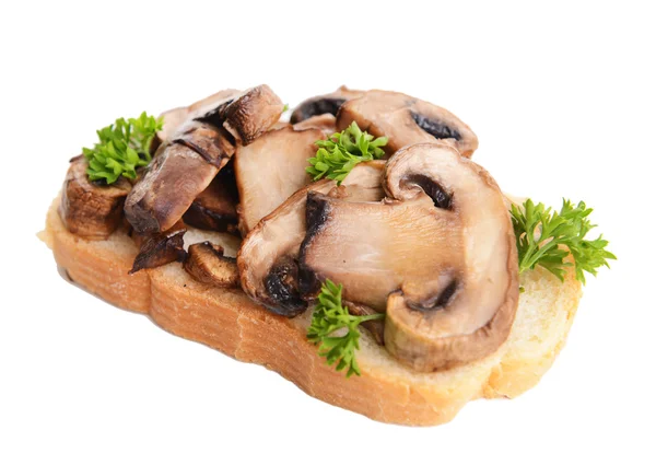 Deliziosa bruschetta con funghi isolati su bianco — Foto Stock