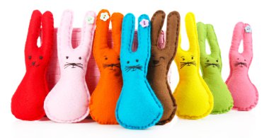 conigli di Pasqua a mano divertente, isolati su bianco