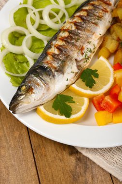 Nefis ızgara balık plaka üzerinde tablo yakın çekim