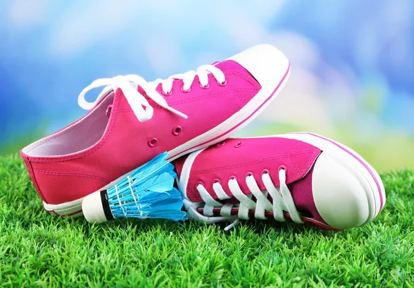 Beautiful gumshoes on green grass on bright background — Stock Photo, Image