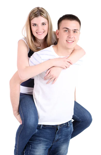 Loving couple isolated on white — Stock Photo, Image