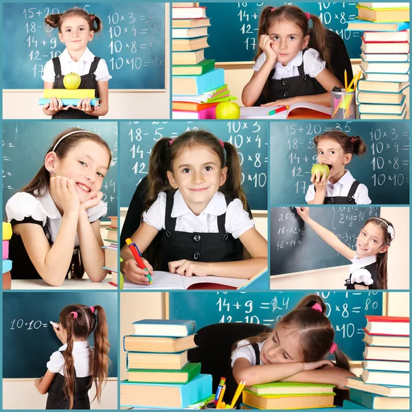 Collage van school meisje close-up — Stockfoto