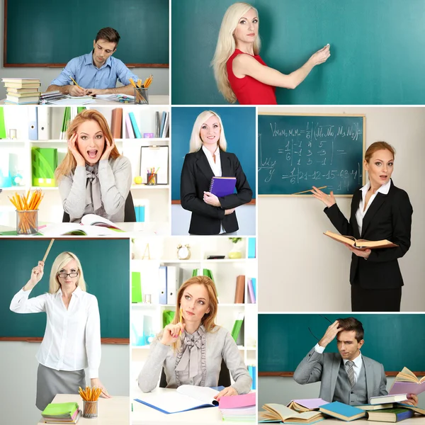 Collage di insegnanti intelligenti primo piano — Foto Stock