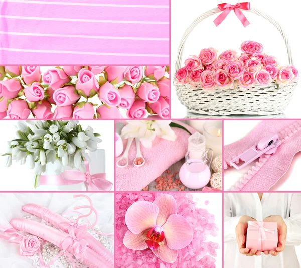 Collage of photos in light pink colors — Stock Photo, Image