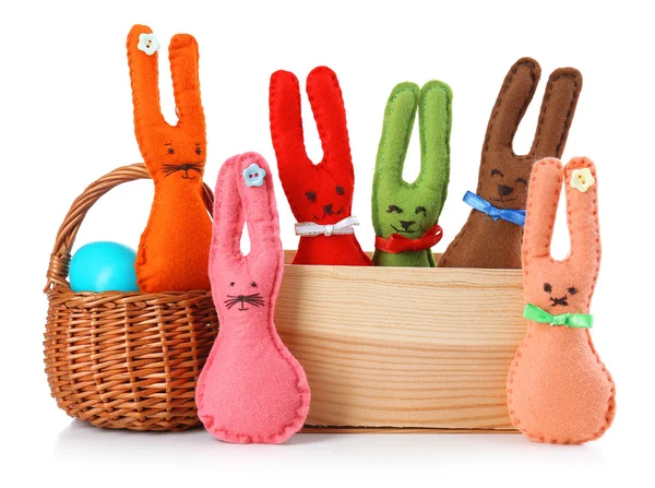 Śmieszne ręcznie króliki Wielkanoc, na białym tle — Zdjęcie stockowe