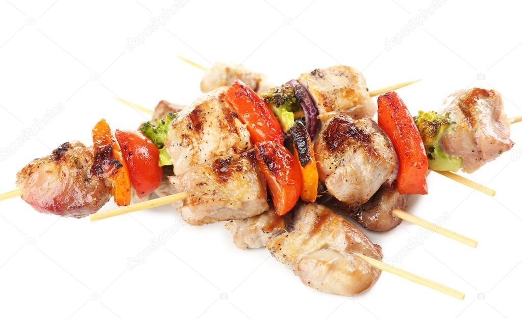 Pork kebab isolated on white