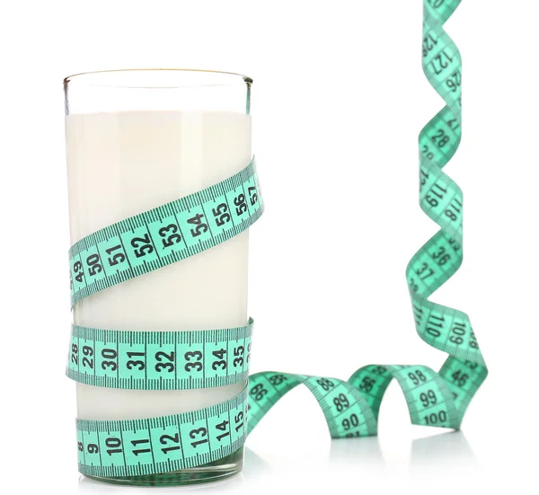 Sklenici mléka s Měřické izolovaných na bílém — Stock fotografie