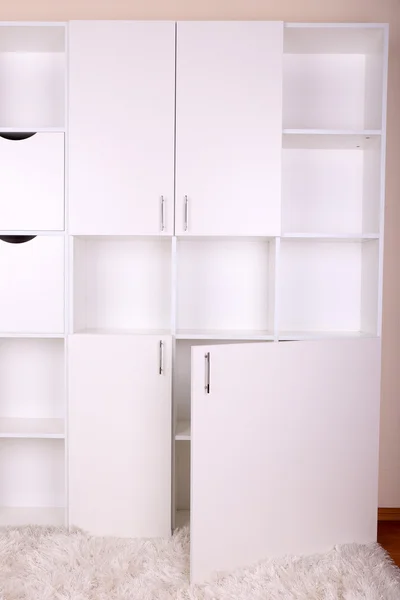 Empty white shelves close up — Stock Photo, Image