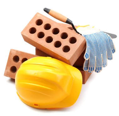 Yeni Tuğlalar ve oluşturma araçları, üzerinde beyaz izole 