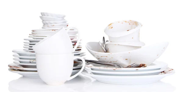 Špinavé nádobí izolovaných na bílém — Stock fotografie