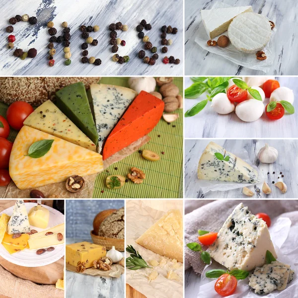 Colagem de deliciosos queijos — Fotografia de Stock