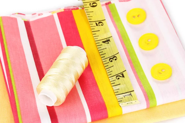 Sewing accessories and fabric close-up — Stock Photo, Image