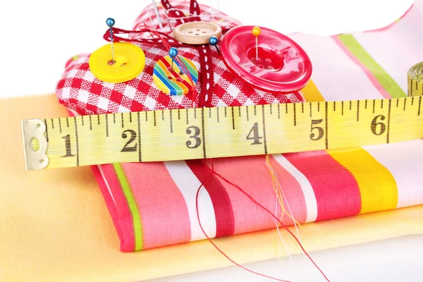 Sewing accessories and fabric close-up — Stock Photo, Image