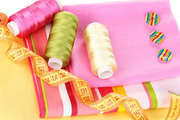 Sewing accessories and fabric close-up — Stock Photo, Image