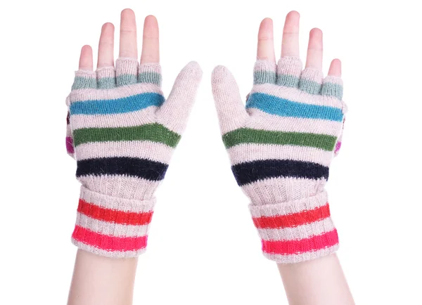 Female hands in mittens isolated on white — Stock Photo, Image