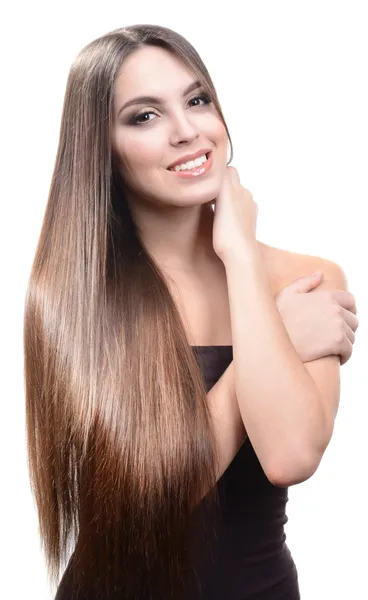 Mulher bonita com cabelos longos isolados em branco — Fotografia de Stock