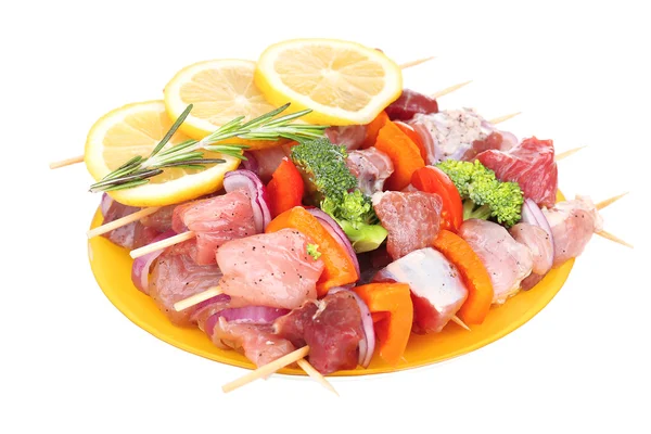 Raw pork kebab isolated on white — Stock Photo, Image