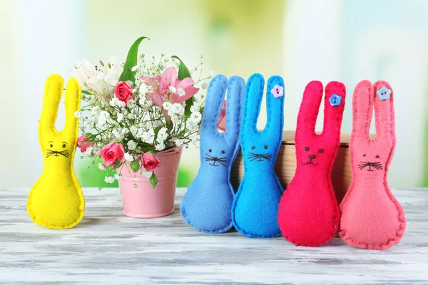 Composition with funny handmade Easter rabbits — Stock Photo, Image