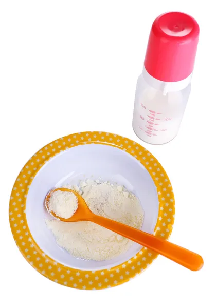 Żywności dla niemowląt i mleko na białym tle — Zdjęcie stockowe