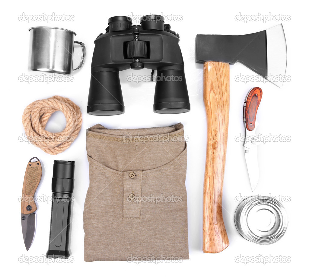 Equipment for trekking, isolated on white