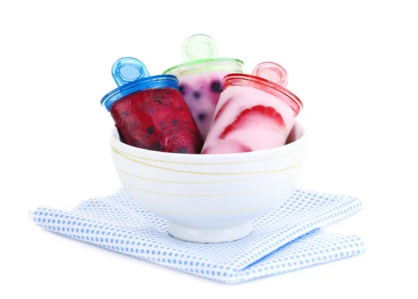 Fruit ice cream in bowl isolated on white — Stock Photo, Image