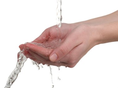 insan elinden onları beyaz izole sıçramasına su ile