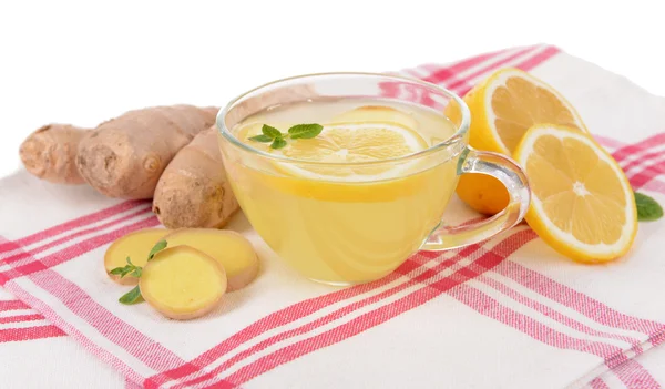 Friska ingefära te med citron och honung på tabell närbild — Stockfoto