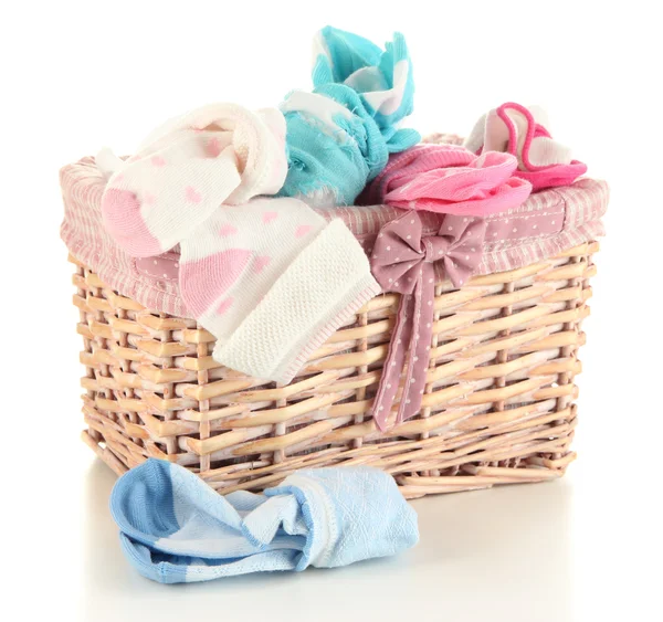 Basket with socks isolated on white — Stock Photo, Image