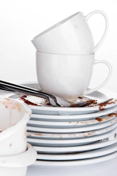 Dirty dishes isolated on white — Stock Photo, Image