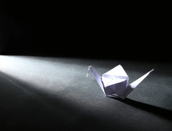 Origami crane on dark background with light — Stock Photo, Image