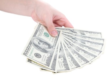 dolar üzerinde beyaz izole el