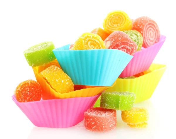 Sweet jelly candies in cup cake cases isolated on whit — Stock Photo, Image