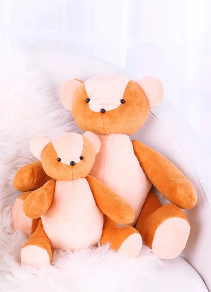 Two bears toy on armchair in room — Stock Photo, Image