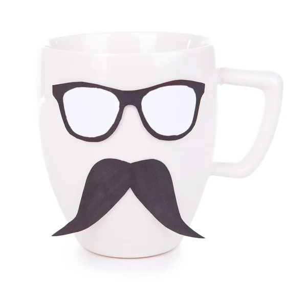 Cup with mustache isolated on white — Stock Photo, Image