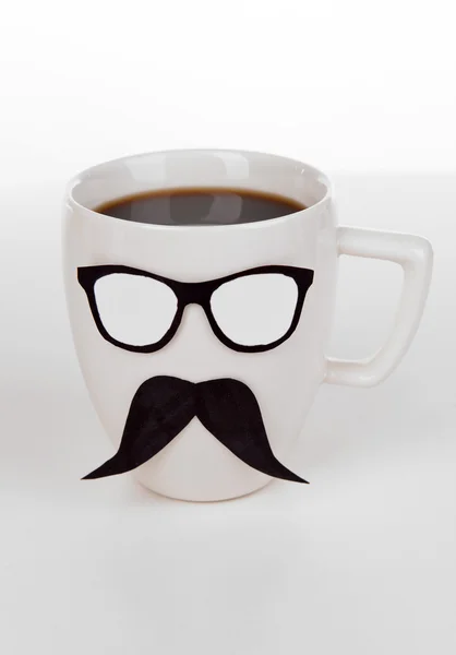 Cup with mustache isolated on white — Stock Photo, Image