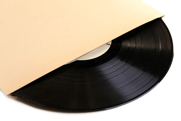 Antiguo disco de vinilo en estuche de papel, aislado en blanco — Foto de Stock