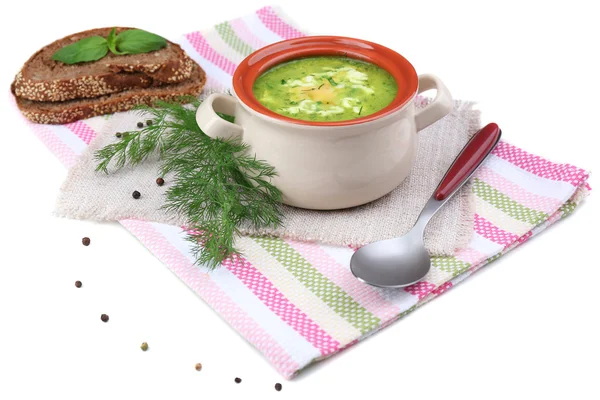 Νόστιμα σούπα στην κατσαρόλα, απομονωμένα σε λευκό — Φωτογραφία Αρχείου