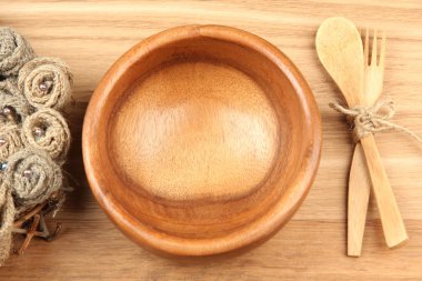 tabak, çatal ve kaşık, ahşap masa üzerinde rustik Tablo ayarı