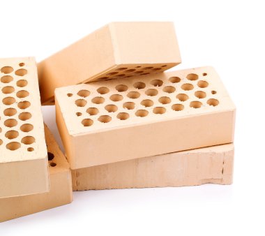 Yeni tuğlalar, üzerinde beyaz izole 