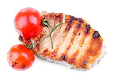 ızgara biftek ve sebzeler üzerinde beyaz izole