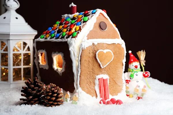 Gingerbread house on brown background — Stock Photo, Image